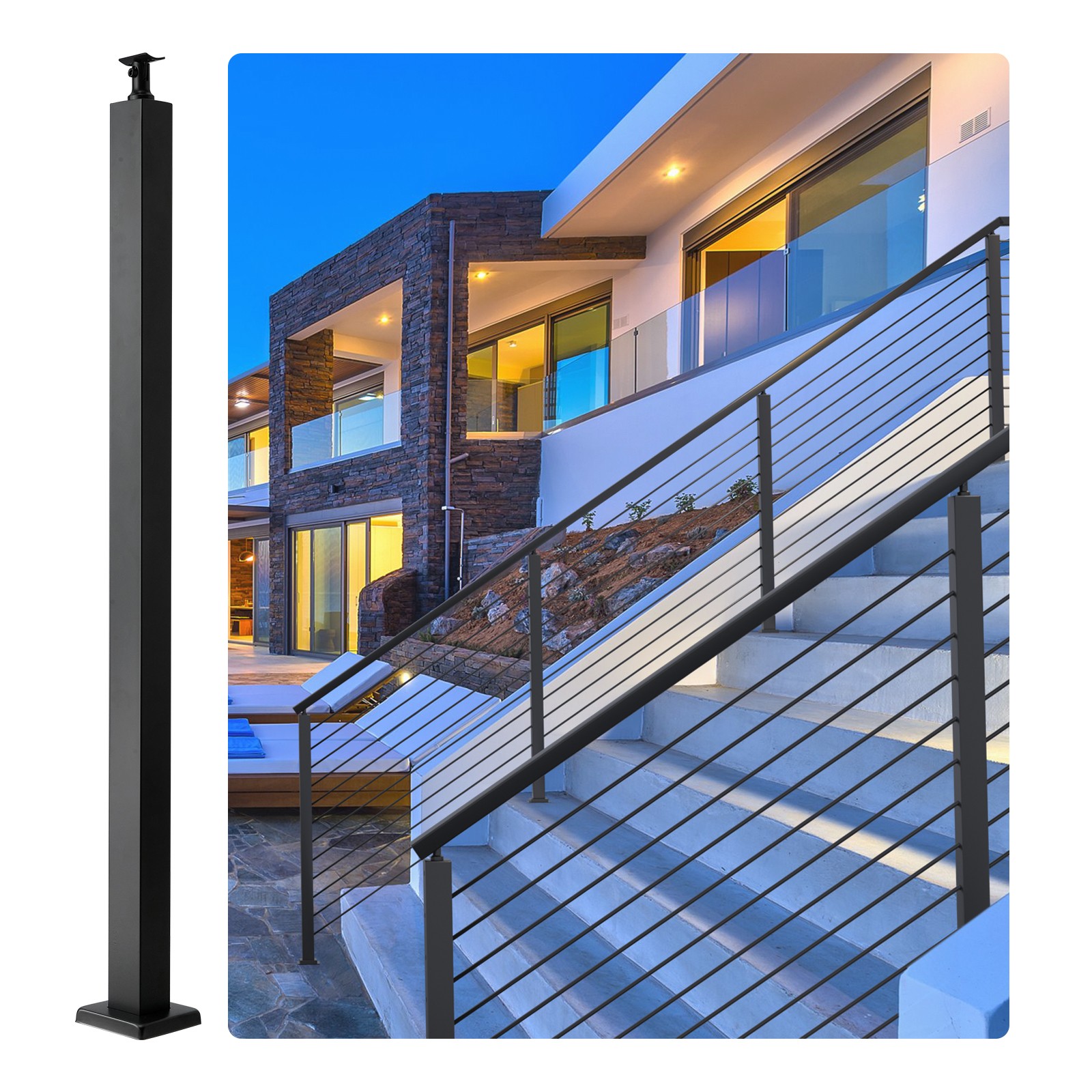 VEVOR Cable Railing Post Deck Railing 42x2x2″ DIY Post Without Holes Black