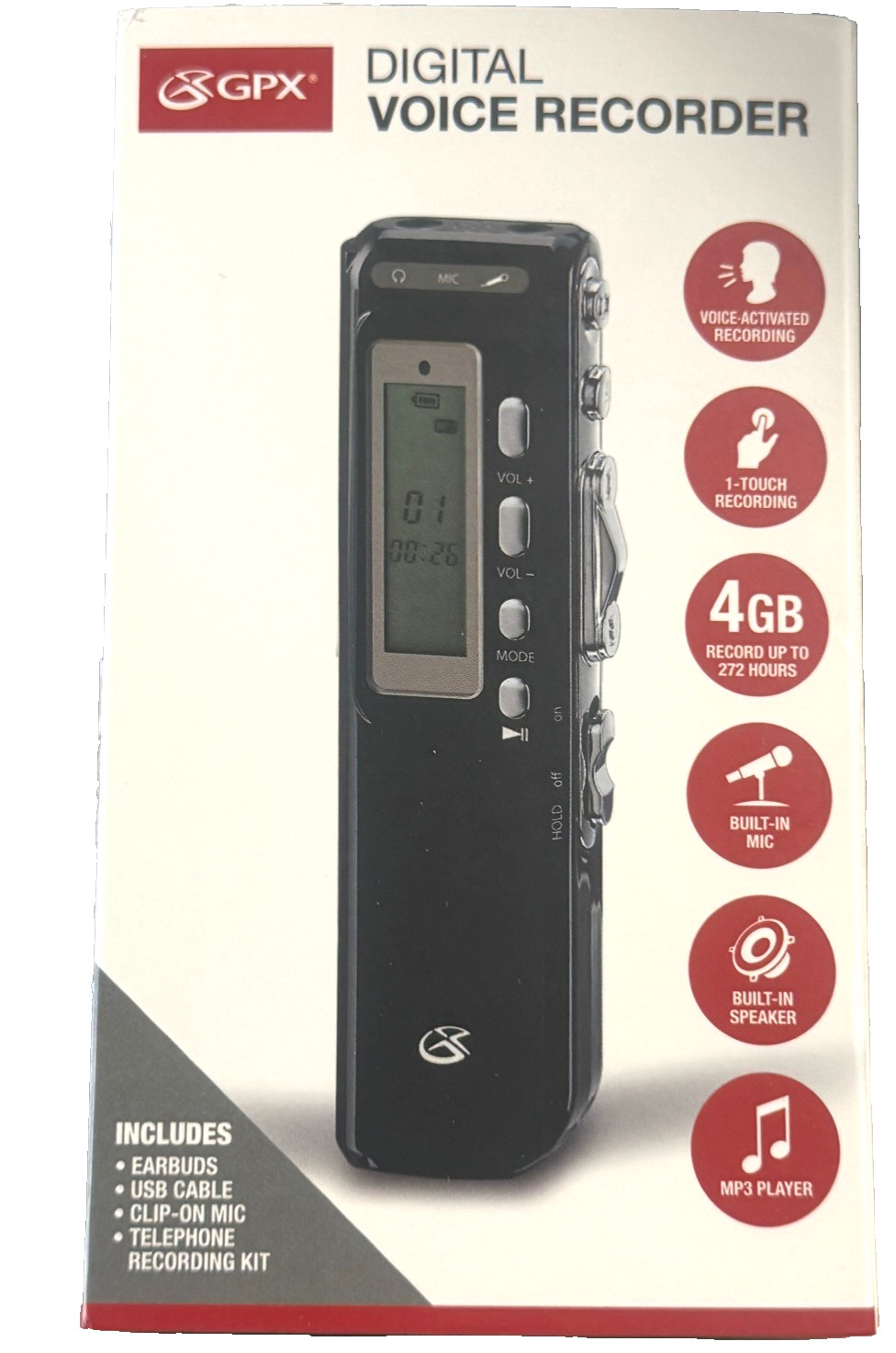 👍GPX Didital Voice Recorder MP3 Audio Built In MIC USB 2.0 4GB LOW PRICE