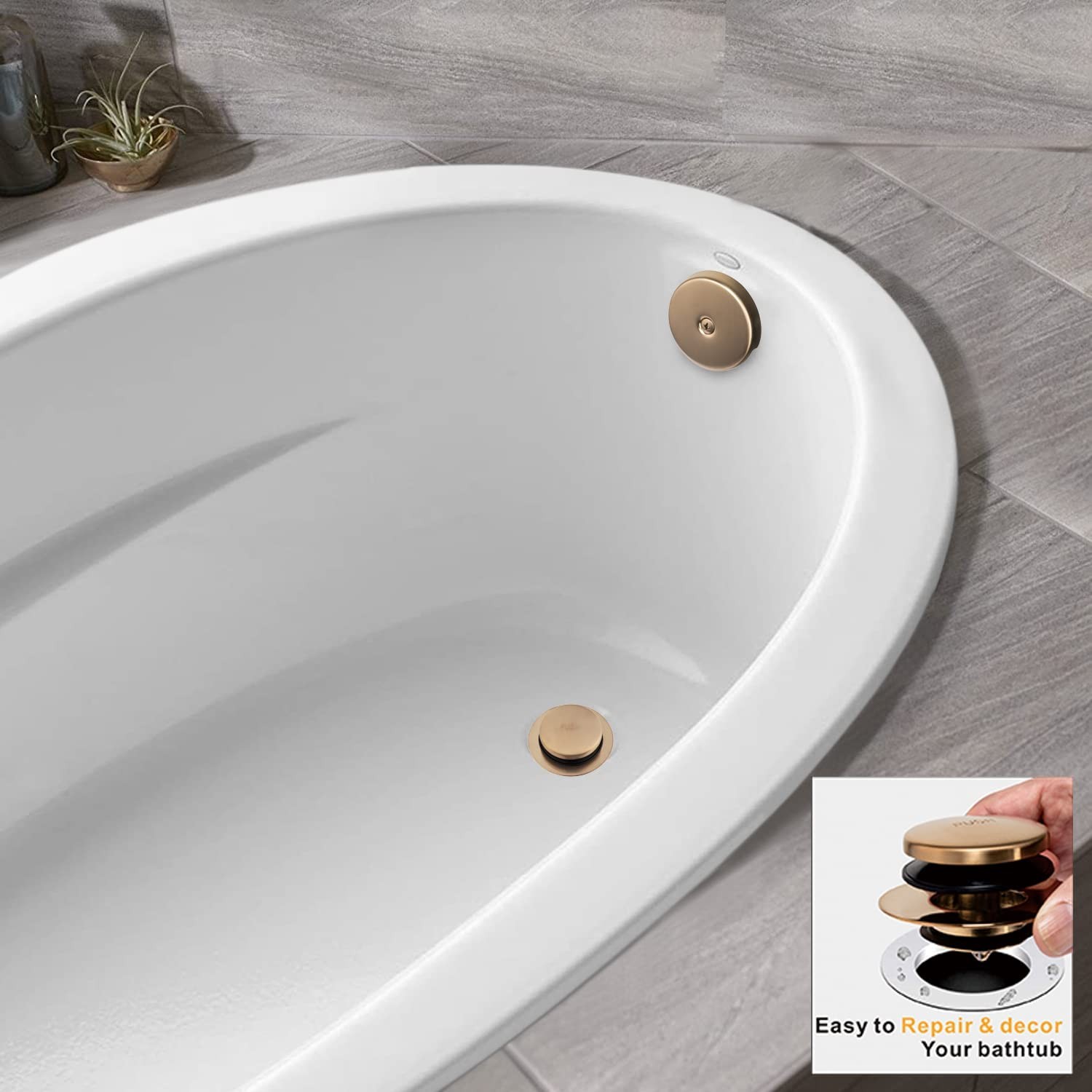 Champagne Bronze Universal Tub Drain Tip Toe Tub Conversion Kit Assembly, Art…