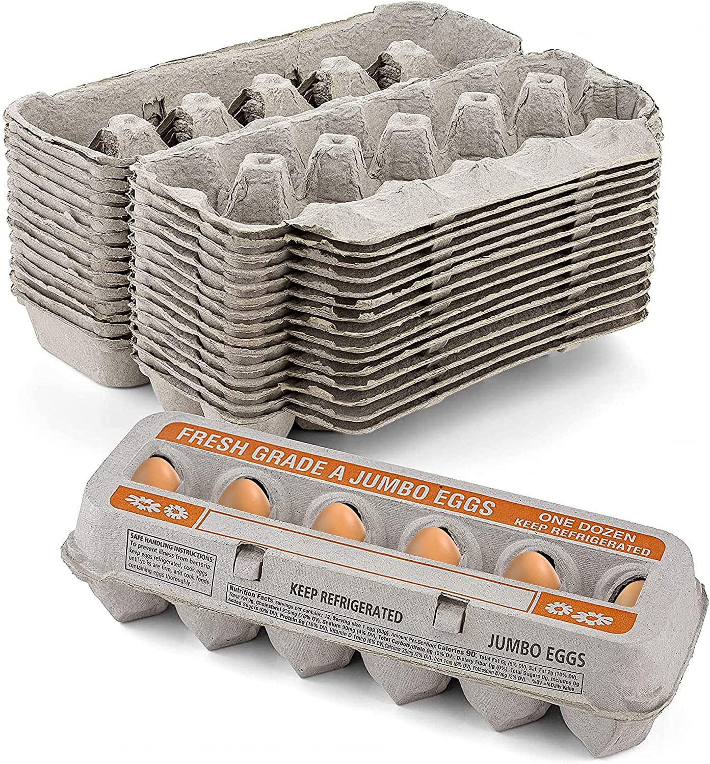 MT Products Printed Pulp Paper Jumbo Egg Cartons Hold Eggs 12 Count – Pack of 15
