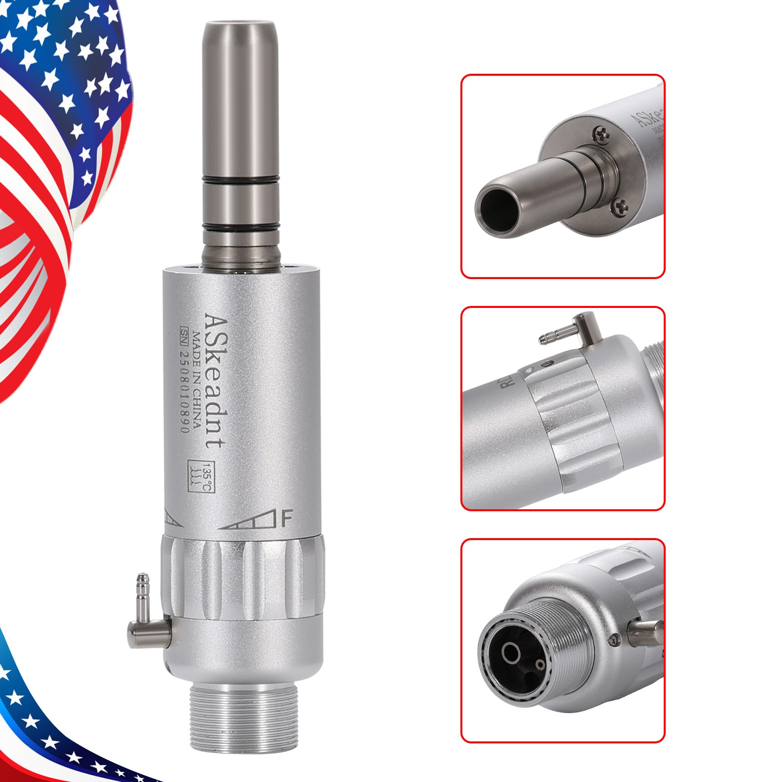 ASkeadnt Dental Slow Low Speed Handpiece Air Motor E-type 2 Holes Connector