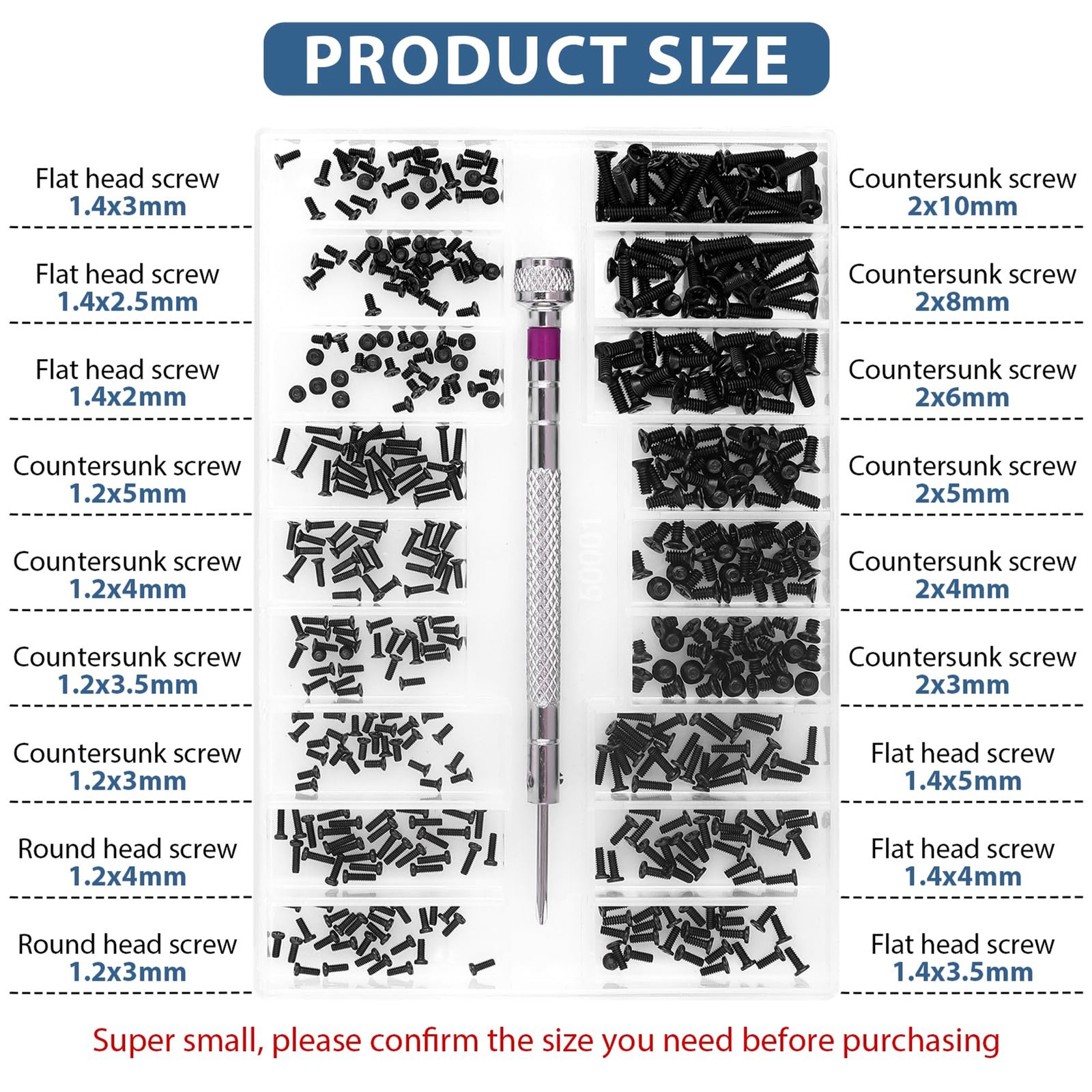Computer Screws Laptop Screws 500 Pcs M1.2/M1.4/M2.0 Small Screws Kit for Mother