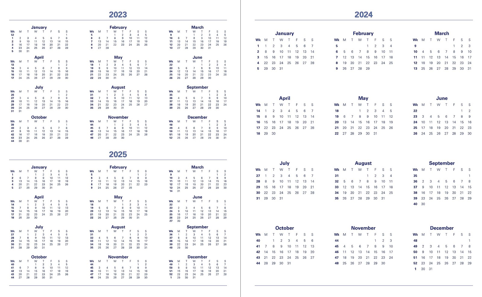Letts Milano Quarto vertical week to view 2024 diary with appointments – Blue
