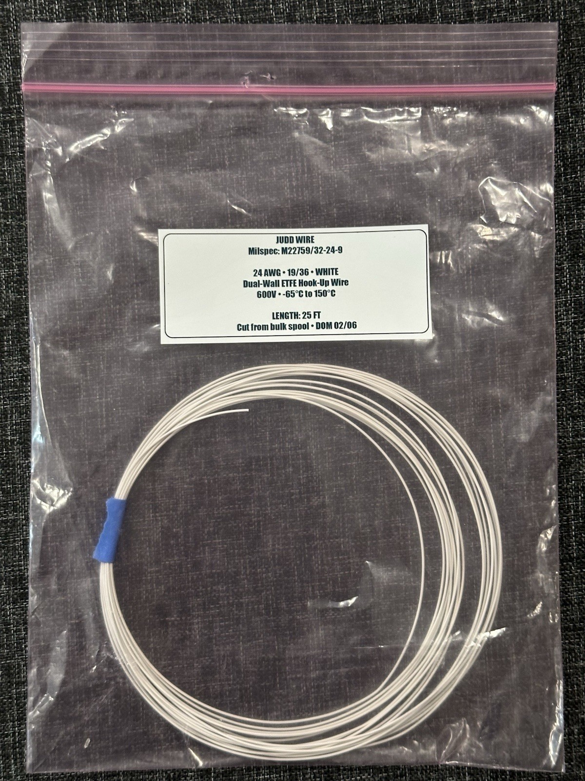 Milspec 24 AWG Wire – M22759/32 White ETFE – Aerospace Hookup Wire. 25 ft