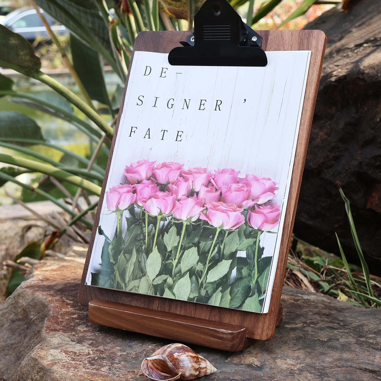 Solid Hardwood Walnut Clipboard with Stand,Wooden Menu Holder