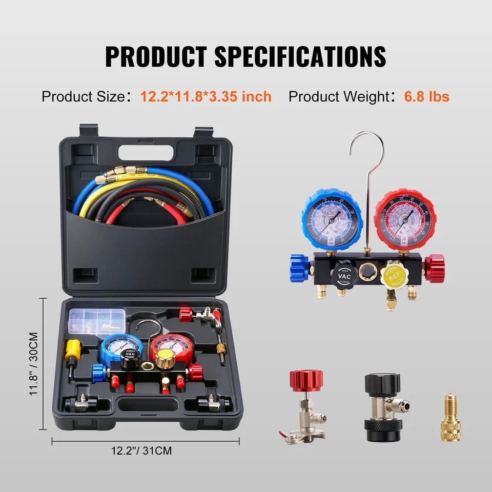 AC Manifold Gauge Set 4-Way Fit R134A R12 R410A Refrigeration Charging