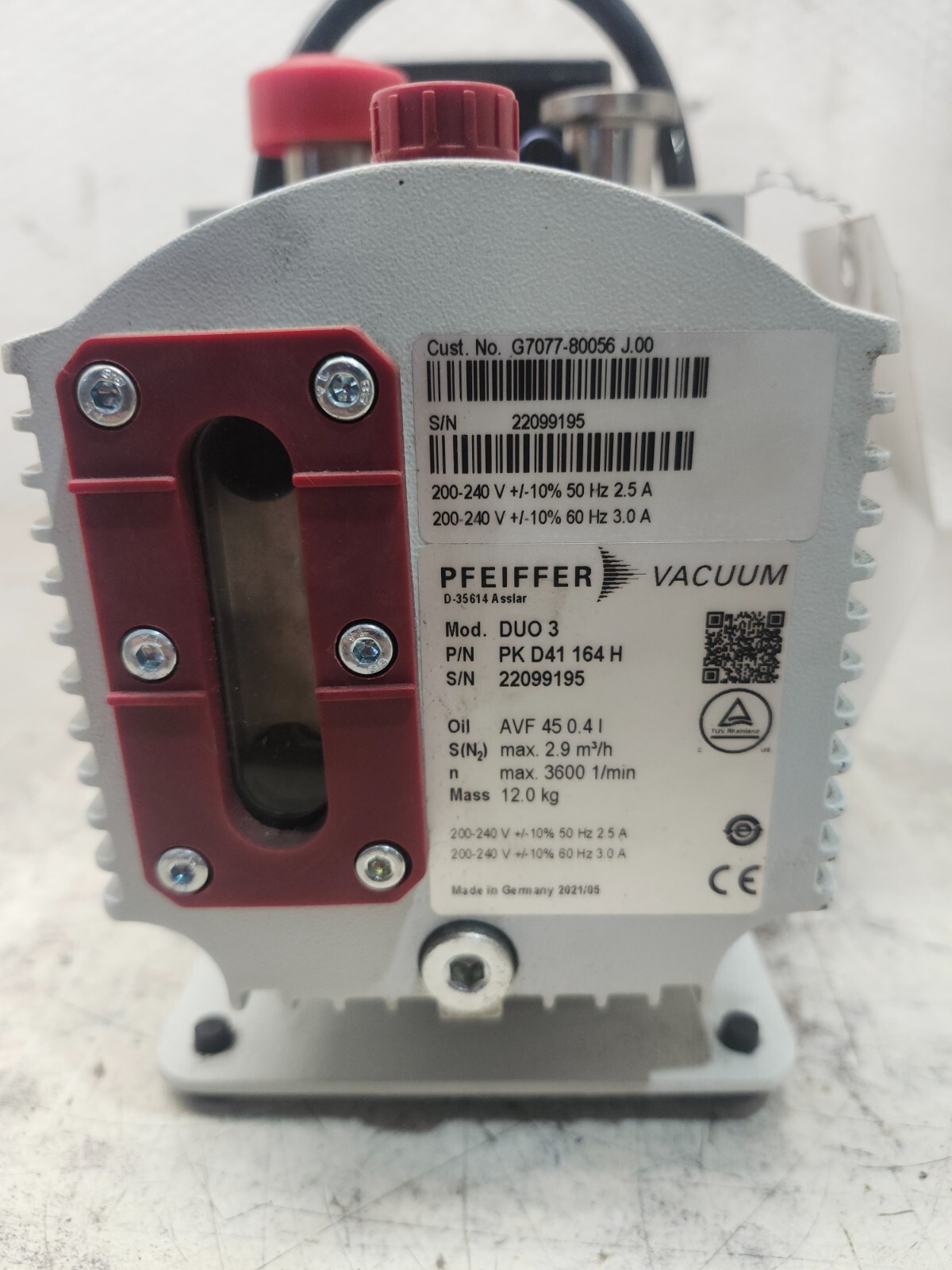 USED PFEIFFER VACUUM PUMP DUO 3 W/ HANNING E7B2B-7-583
