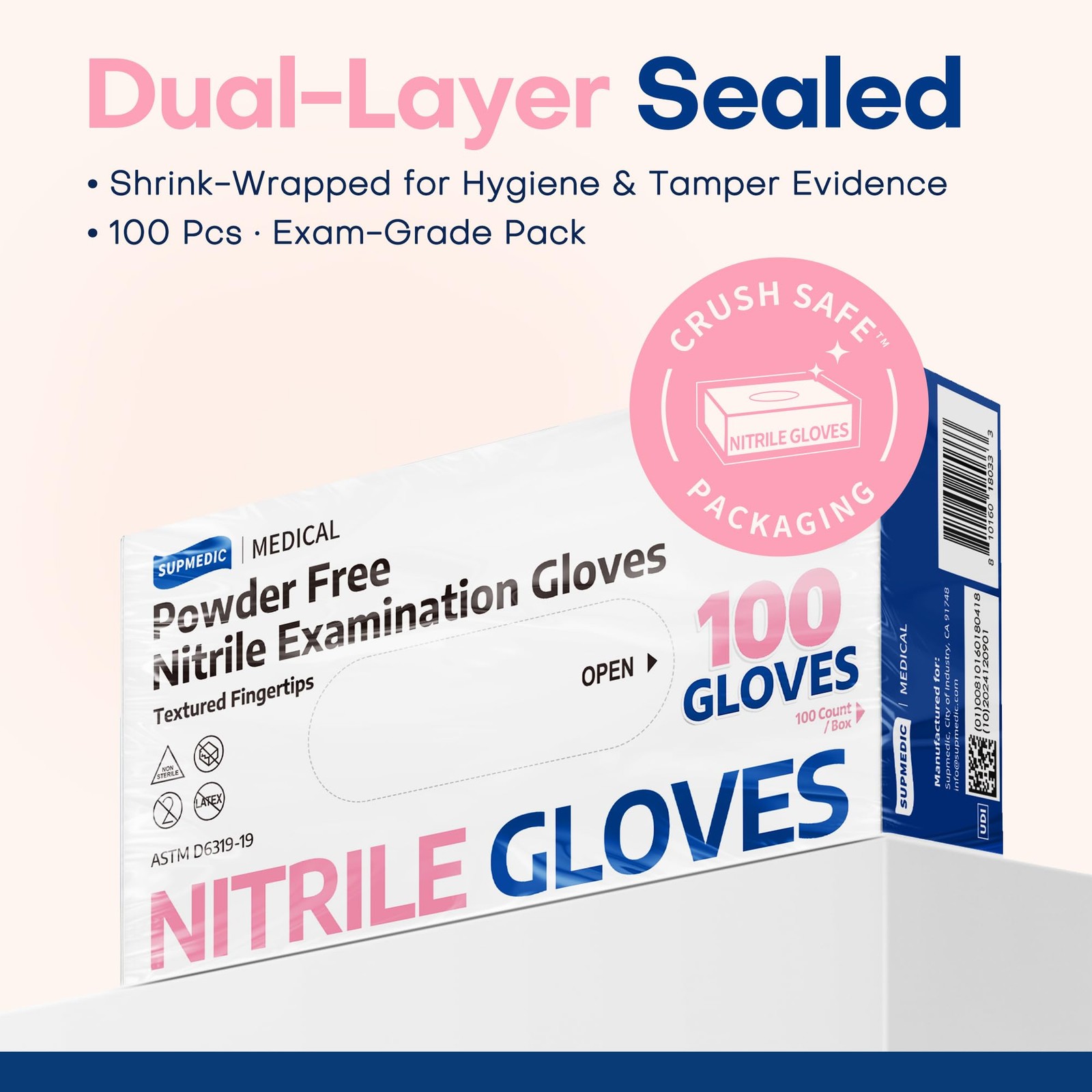Supmedic Medical Nitrile Exam Gloves, 3.5 mil X-Small, X-small (Rose Quartz)