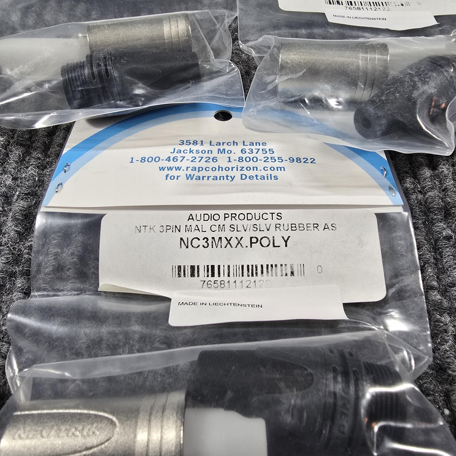 Neutrik NC3MXX.POLY 3 Pin Male XLR Connector Silver Rubber Audio Plug Lot of 3