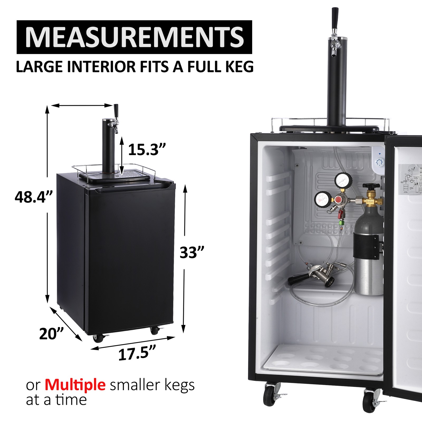 24» Full Size Kegerator Refrigerated Beer Dispenser W Faucet 32°F- 50°F 97/128L