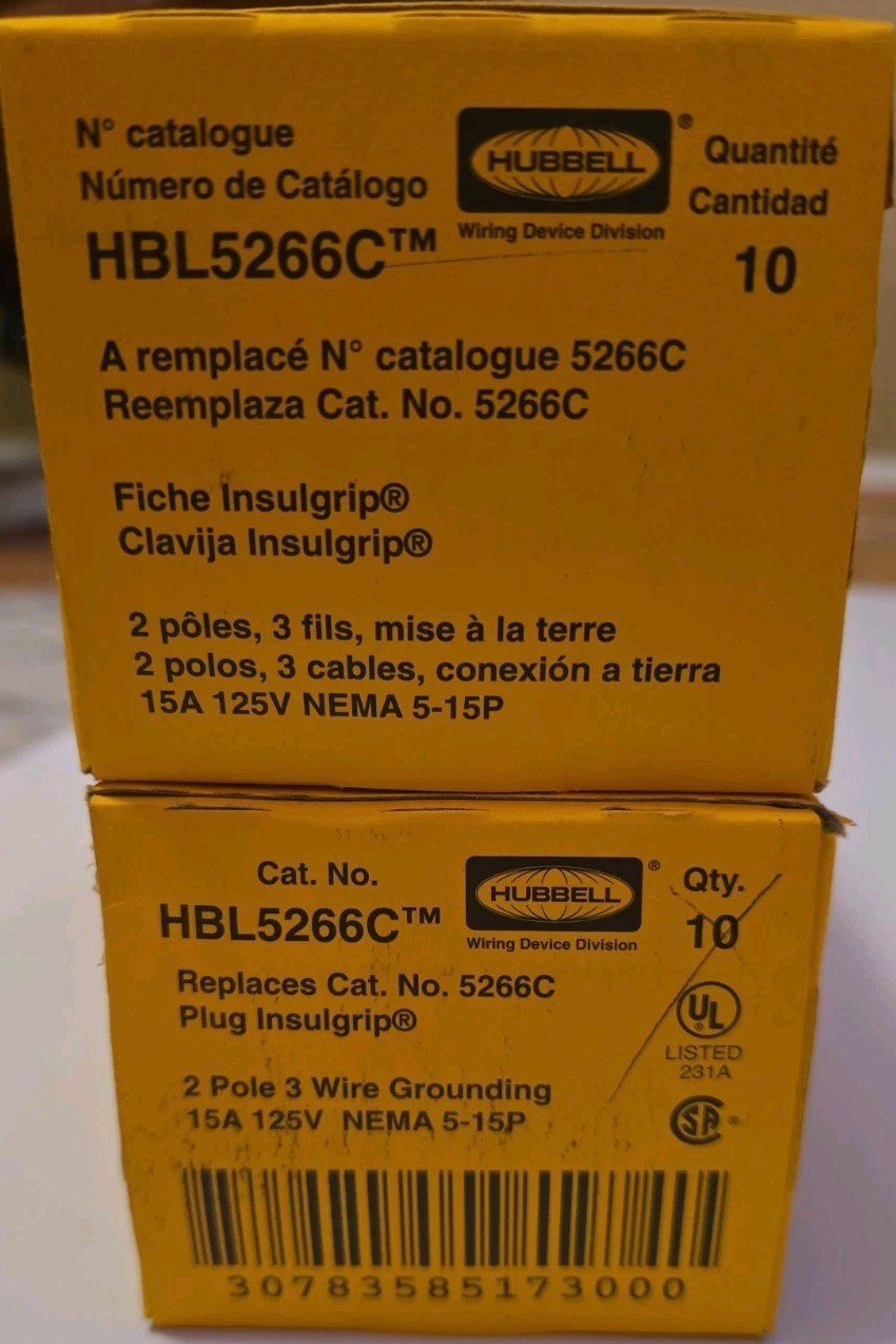 Hubbell HBL5266C Straight Blade Plug 15A 125V Nema 5-15P Insulgrip