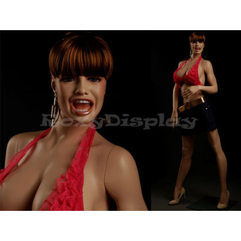 Realistic Female Fleshtone Fiberglass Mannequin, Big Bust, Standing with Base