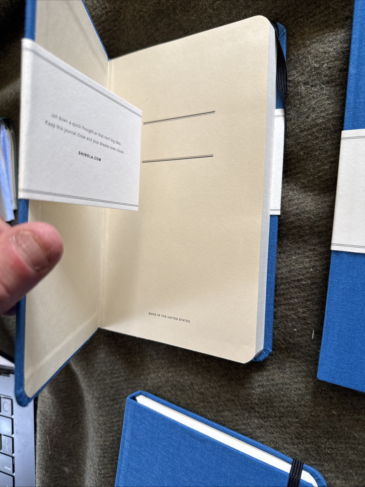 4 – Shinola Detroit Ruled Hard Linen Journals – Blue – Unused – Advert Logo