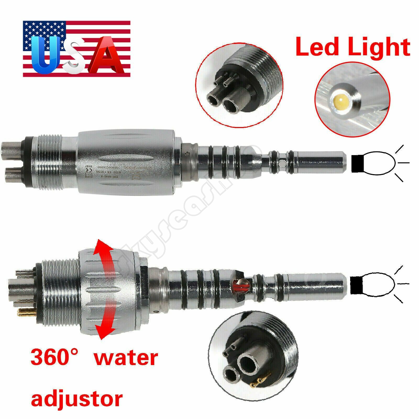 Dental LED Quick Coupler Coupling 4 Hole / 6 Pin fit Fiber Optic Handpiece