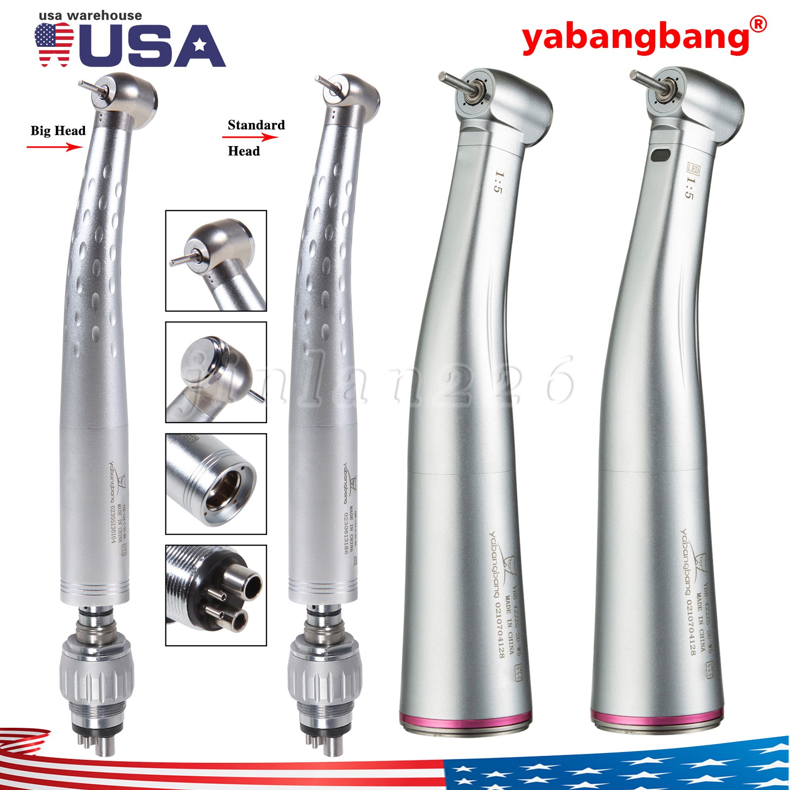 Dental 1:5 Electric (LED) Contra Angle Handpiece /High Speed with 4Holes Coupler