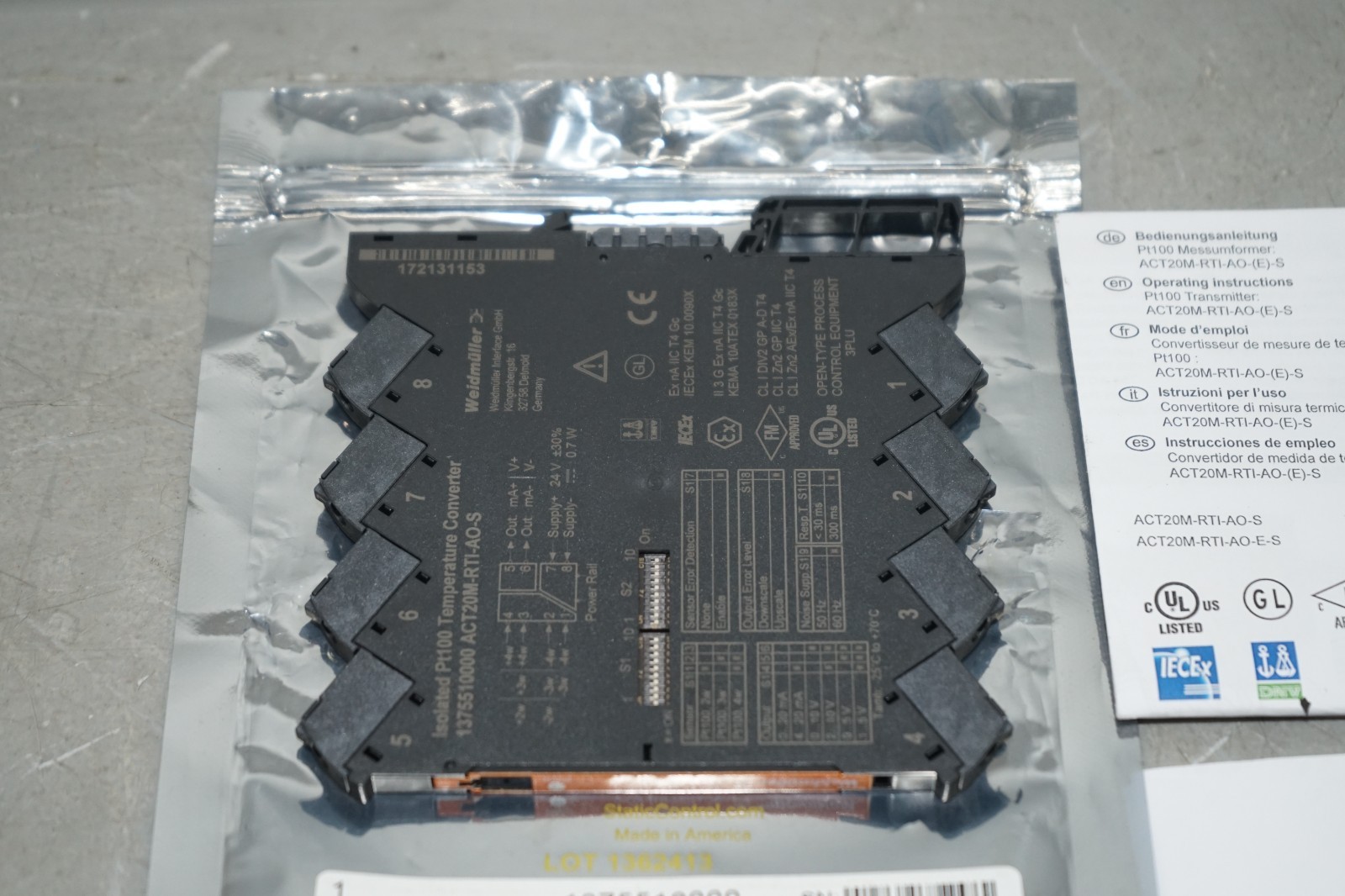 ^ Weidmüller ACT20M-RTI-AO-S Signal Isolator/Transmitter 1375510000 #X5193