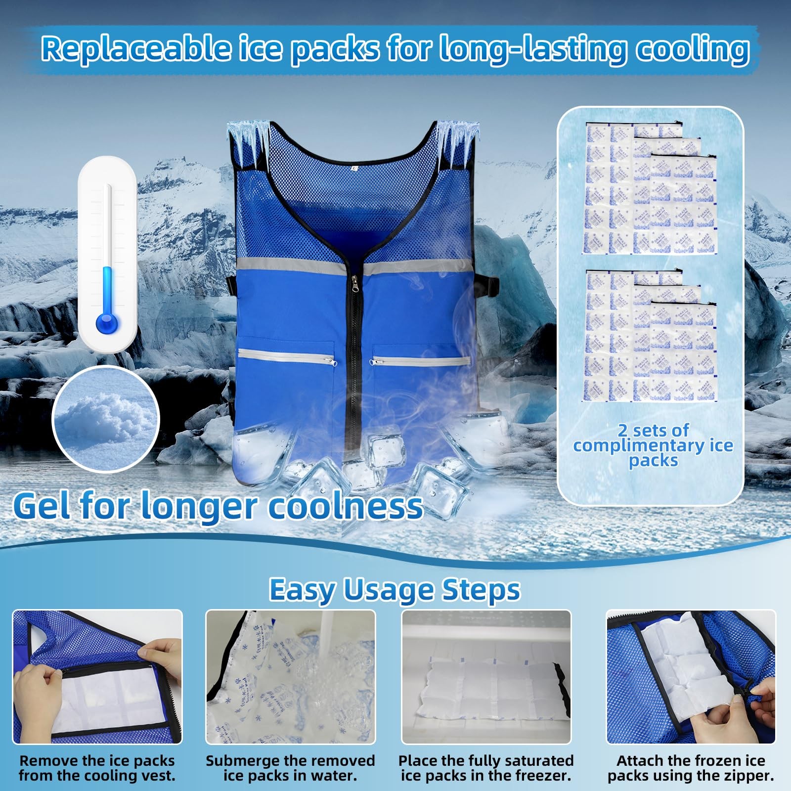 Cooling Vest for Men & Women, Adjustable Ice Vest with Detachable Reusable Ic…