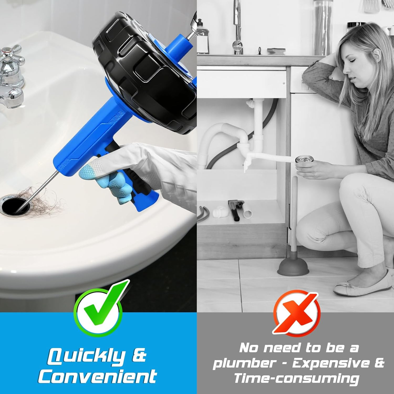 25FT Auto Feed Drain Snake Auger Drill or Manual Hair Clog Remover | 25FT Flexib