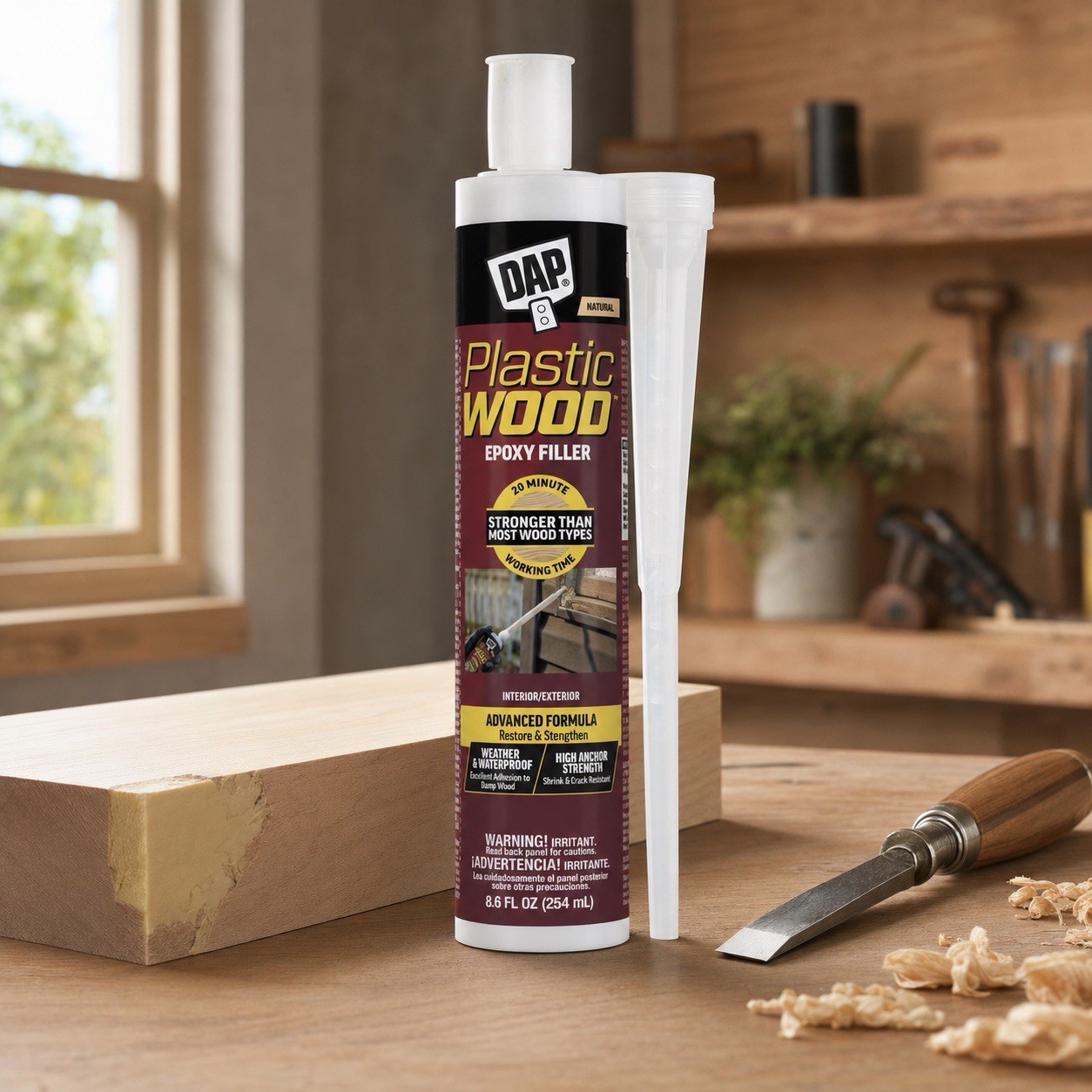 DAP Plastic Wood Epoxy Filler Natural 8.6 fl oz Interior Exterior Waterproof