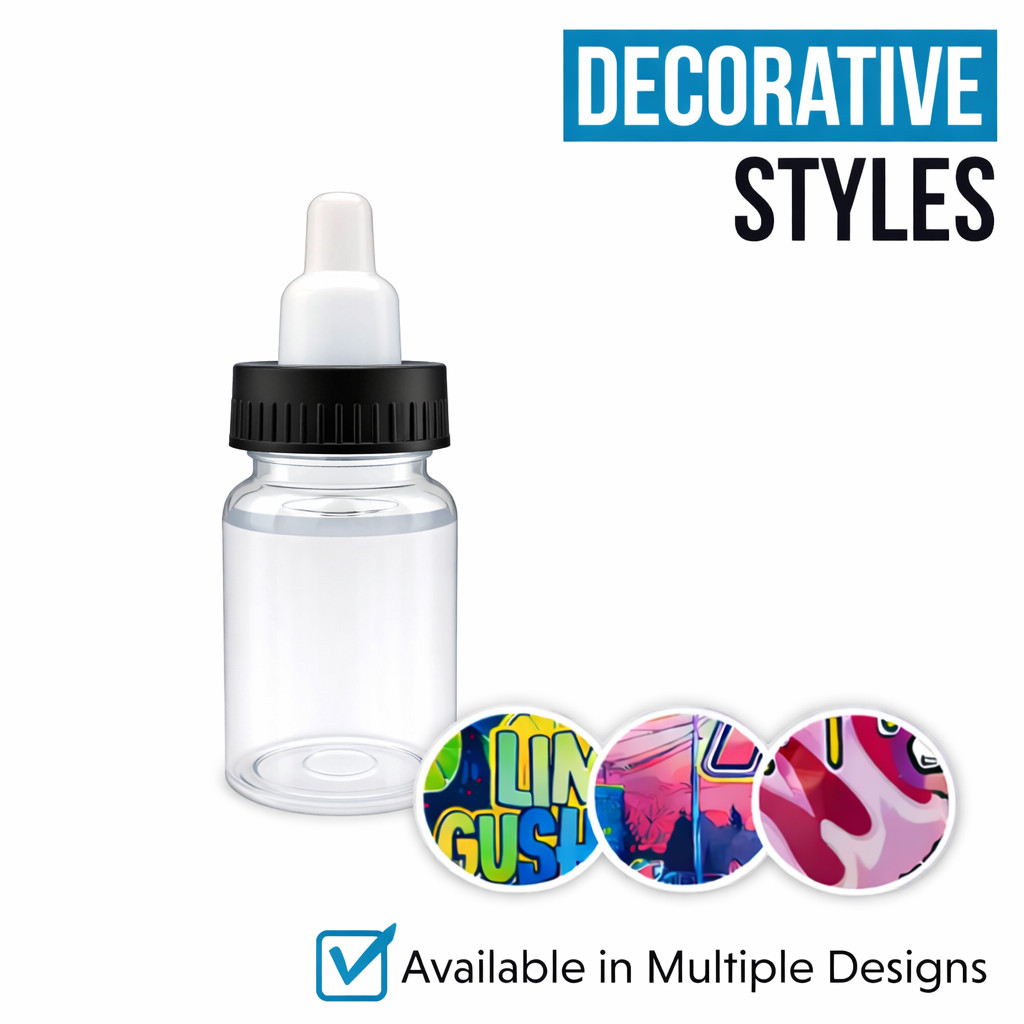 10 Pack 3.5g Bottle Style Storage Jars with Lids Assorted Graphic Designs