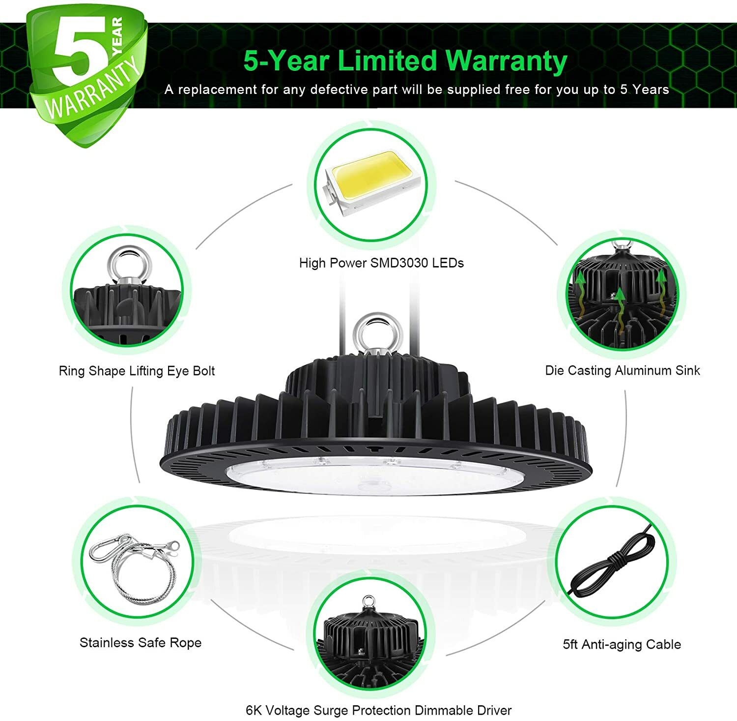 150W UFO LED High Bay Light 21000LM 600W MH/HPS Equivalent Commercial Shop Light