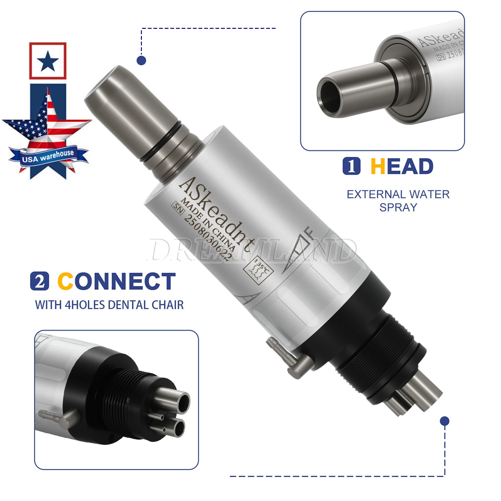 ASkeadnt Dental slow low Speed Handpiece Air Motor 4 Holes E-Type Connector FX