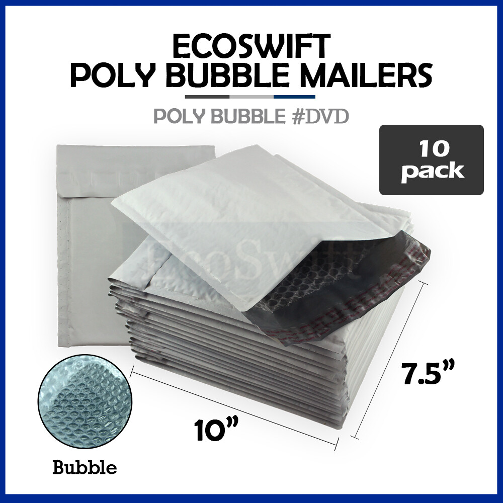 10 #0 7.5 x 10 EcoSwift Poly Bubble Mailers Padded Envelope Shipping Bags DVD