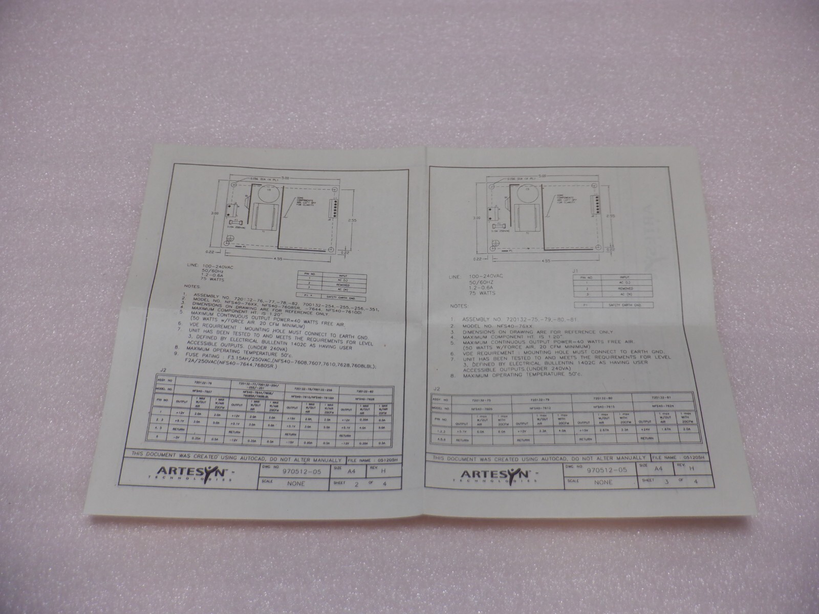 ARTESYN NFS40-7610 OPEN FRAME AC/DC CONVERTER 5.1V +/-15V 40W POWER AUP