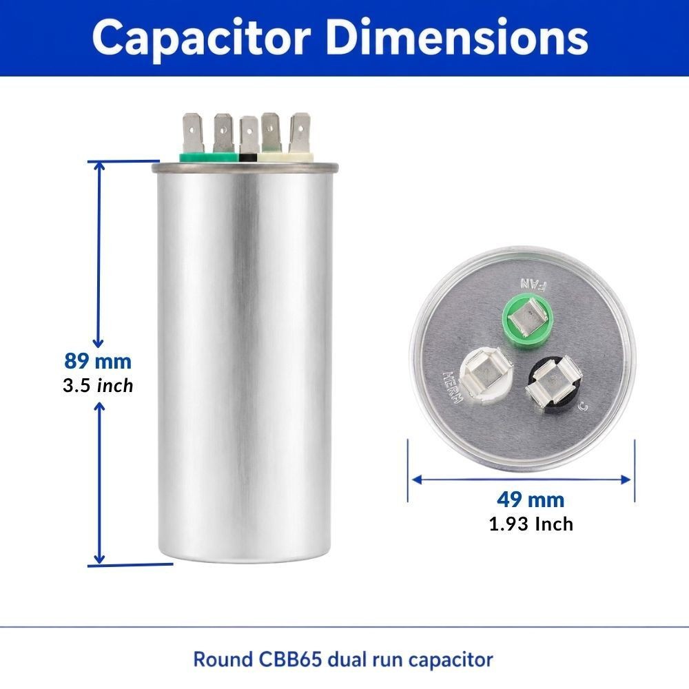 Air Conditioner 35/5uf, Round Dual Run Capacitor — 35+5 MFD, 450VAC NEW