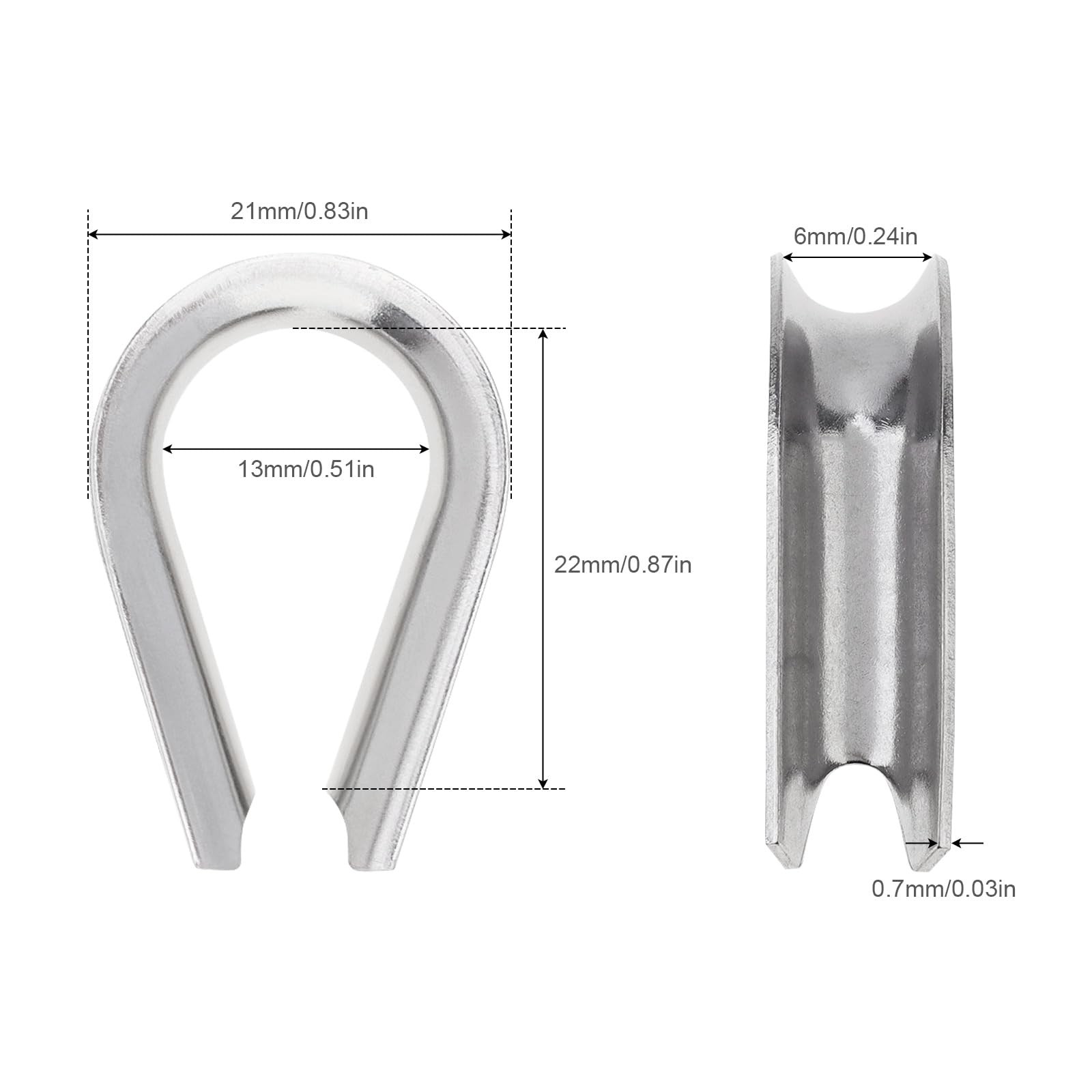 50Pcs M5 Wire Rope Thimbles 3/16″ Stainless Steel Thimble for Diameter Cable