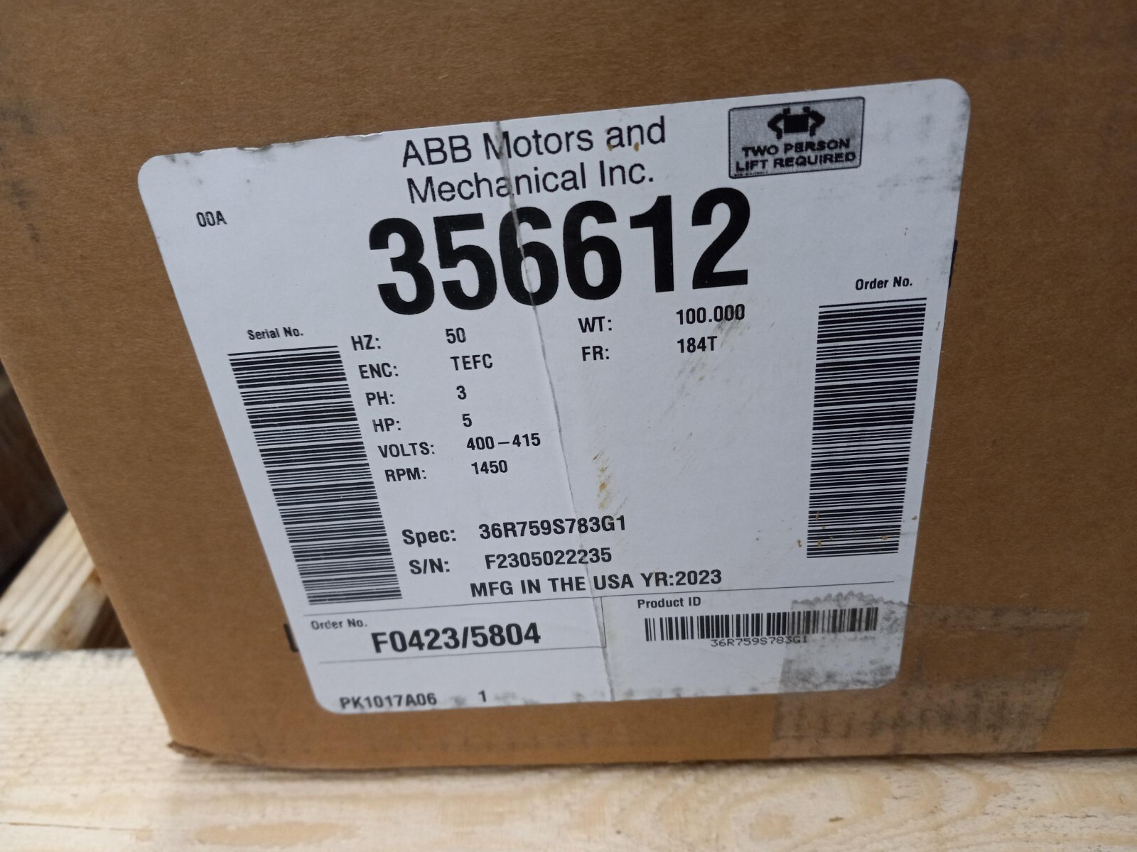 GREENHECK 356612 / 36R759S783G1 Motor, 5HP, 1450 RPM, 400/415V, 50HZ, 3ph