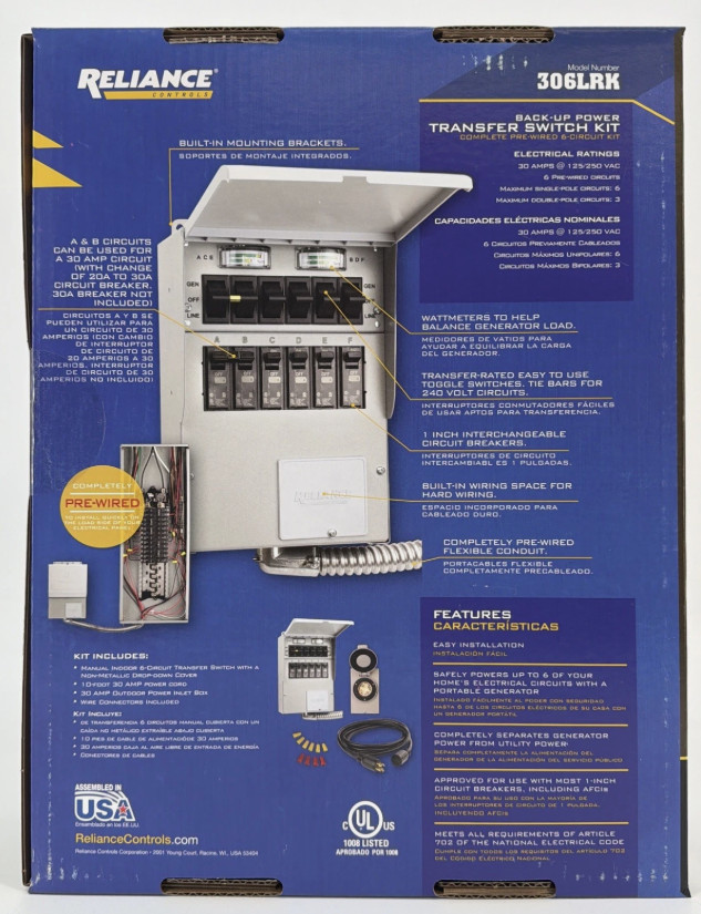 Reliance 30-Amp ProTran 2 Manual Transfer Switch Pre Wired 6-Circuit Kit 306LRK