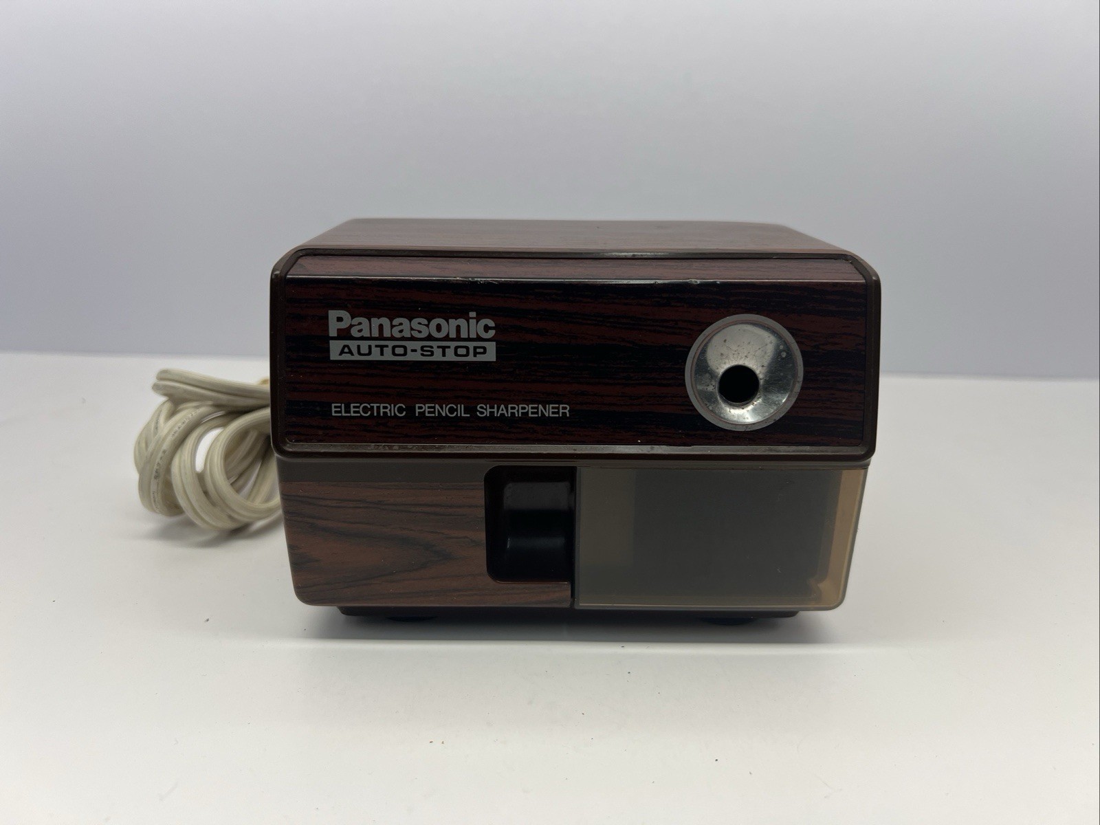 Vtg MCM Panasonic Brown Electric Pencil Sharpener #KP-110 Auto Stop/Tested/Works
