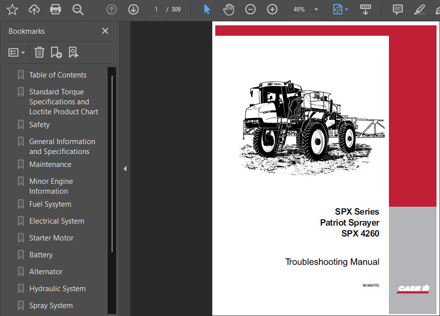 CASE IH SPX4260 SPRAYER MANUAL TROUBLESHOOTING REPAIR PDF USB
