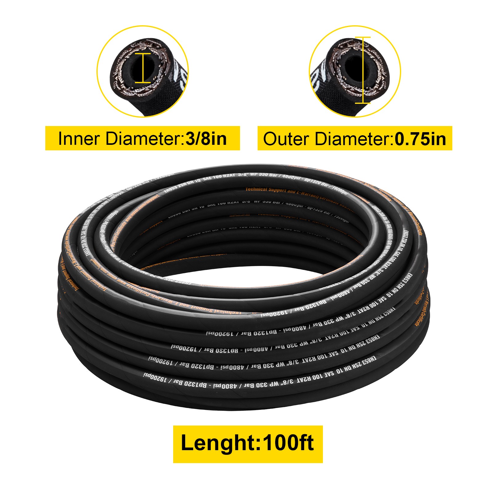 Uimoso Hydraulic Hose, 100 ft Coiled Hose, High-Pressure 5000 PSI Bulk Hose
