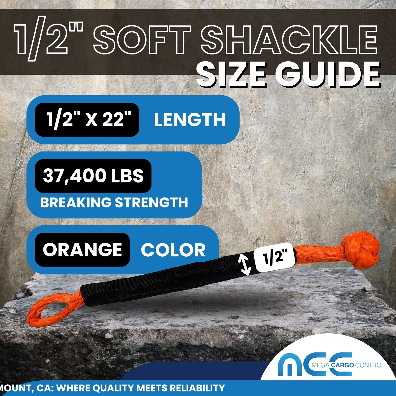 2 PC 1/2» x 22» Synthetic Soft Shackle Tow Rope Recovery Strap 37,400LBS