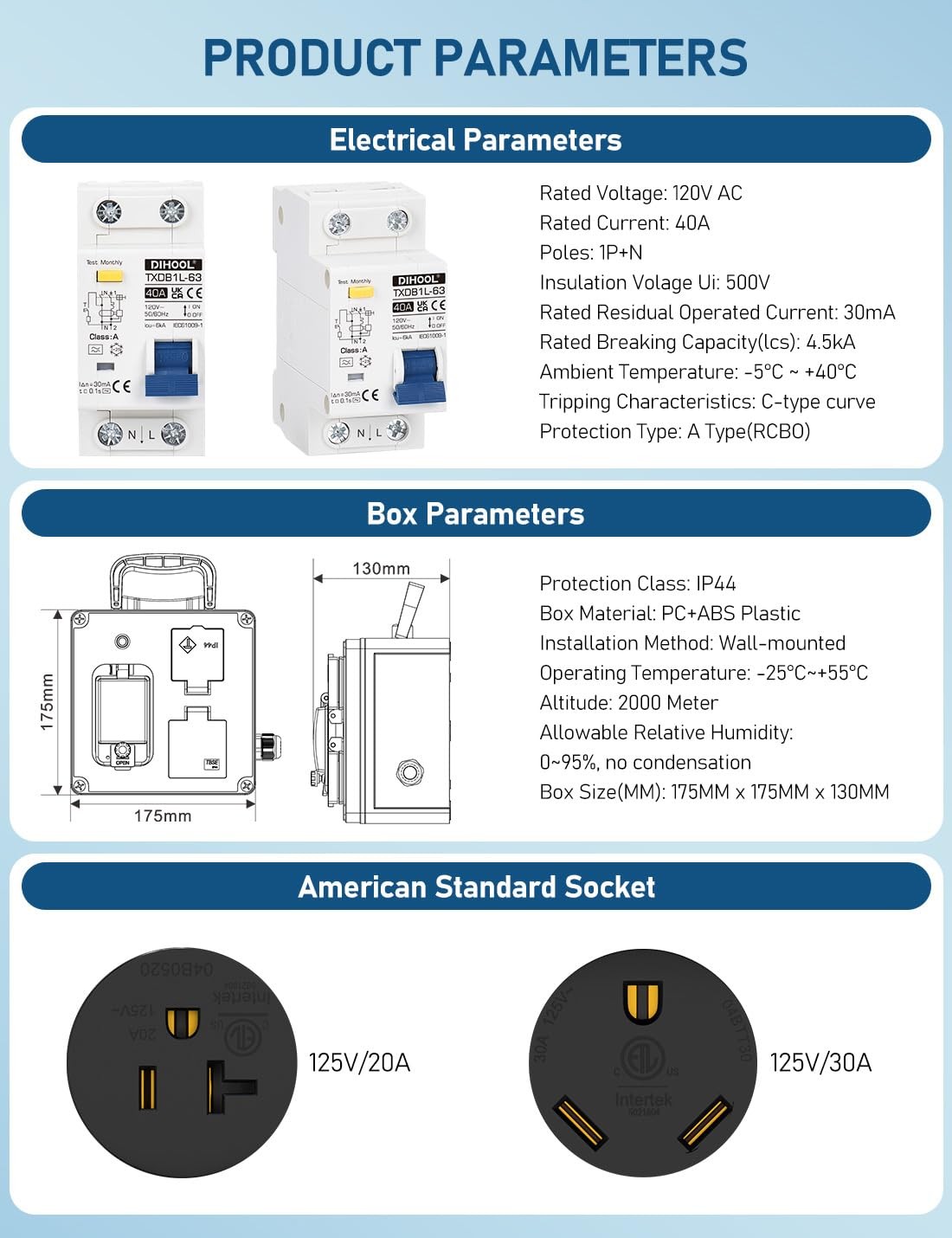 RV Outdoor Outlet Box with 30 amp NEMA TT30, 20amp L5-20 Receptacles and Type…