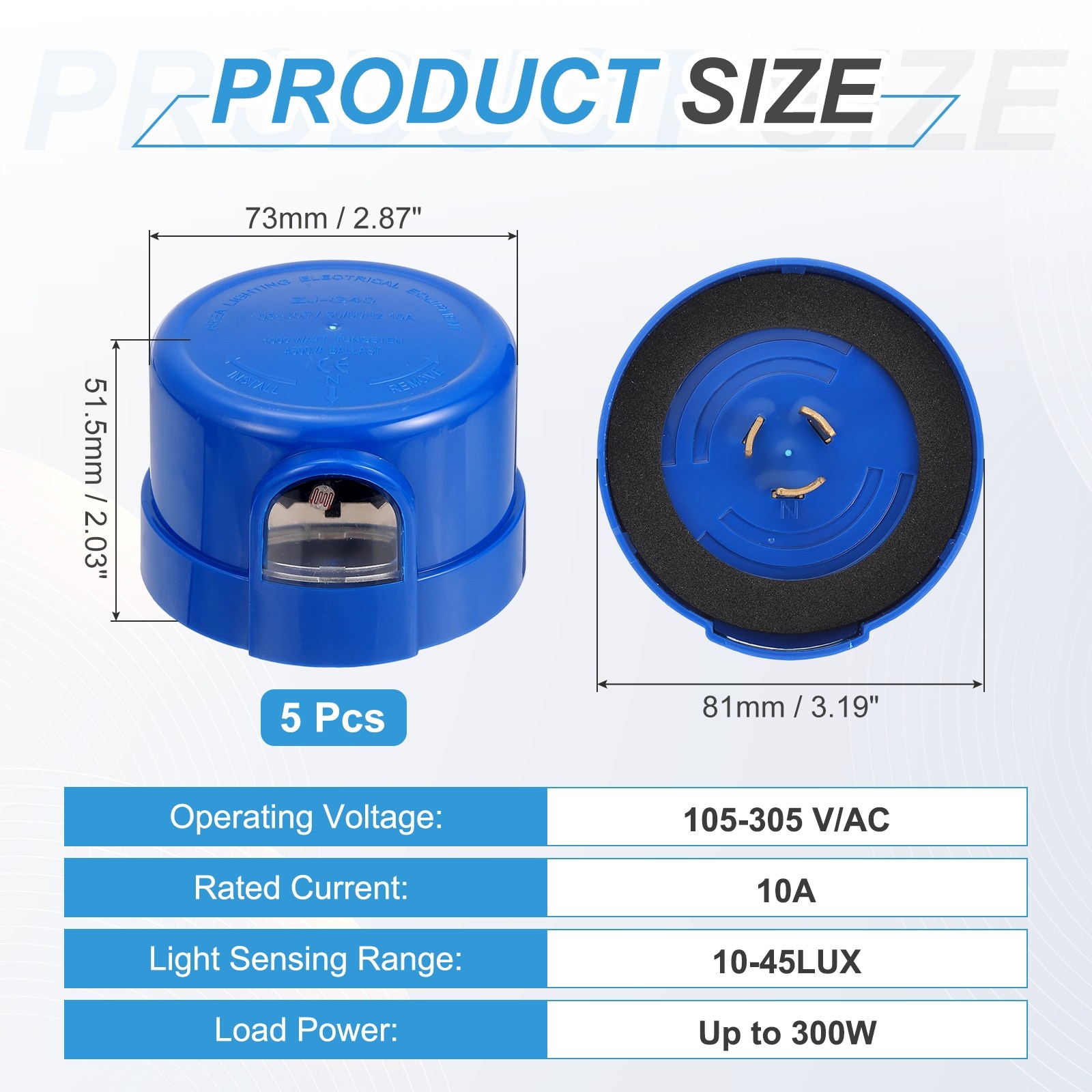 Pack of 5 Twist Lock Dusk to Dawn Photocell Sensor Blue