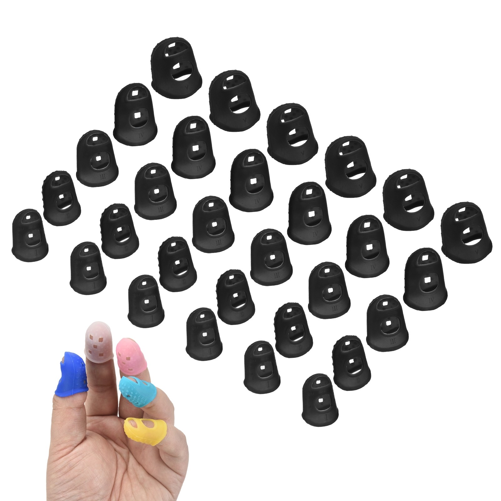 30 Pcs Silicone Finger Tips, 18/20/21.5/23/25mm Reinforced Finger, Black