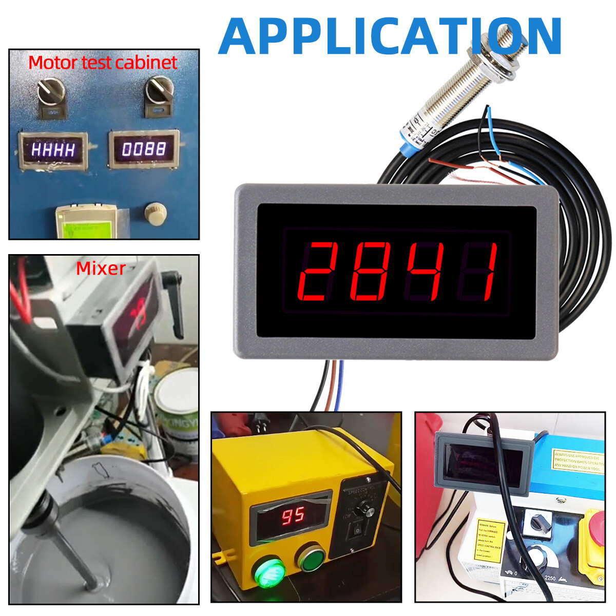 AC 110V-230V High Precision Digital LED Motor Speed Tachometer Anti-jamming Hall