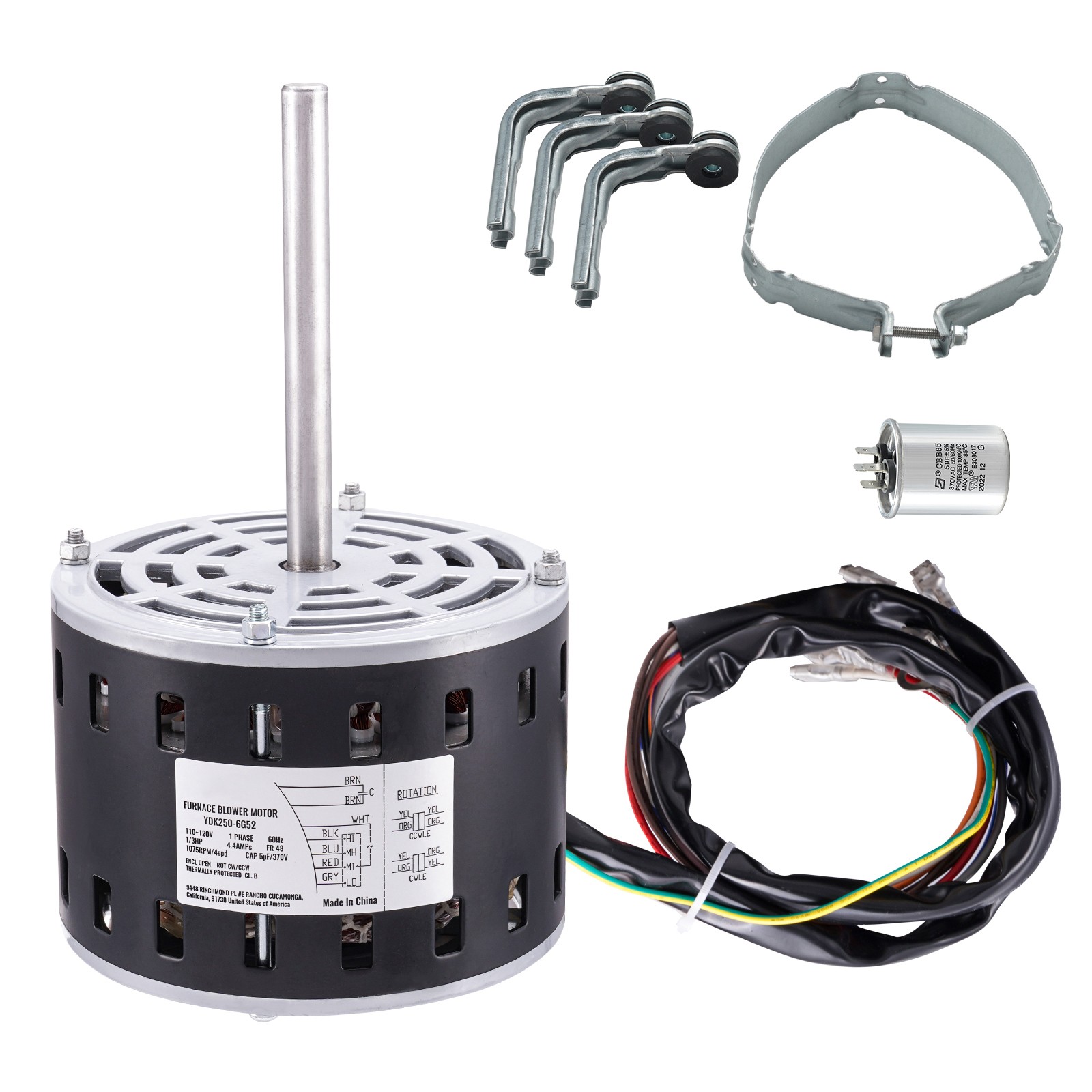 VEVOR 1/3HP Furnace Blower Motor 110-120V 4.4A 1075RPM 4 Speeds 48 Frame 1 Phase