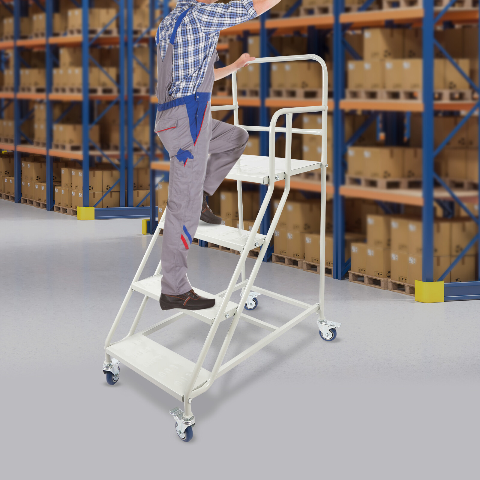 400kg 4 Step Rolling Stair Industrial & Warehouse Stair Ladder Floor Standing