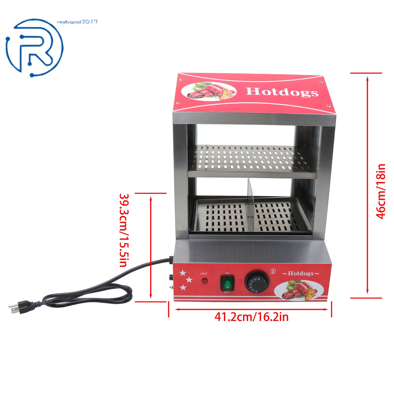 Hot Dog Steamer Electric Bun Warmer with Tempered Glass Door Partition Plate