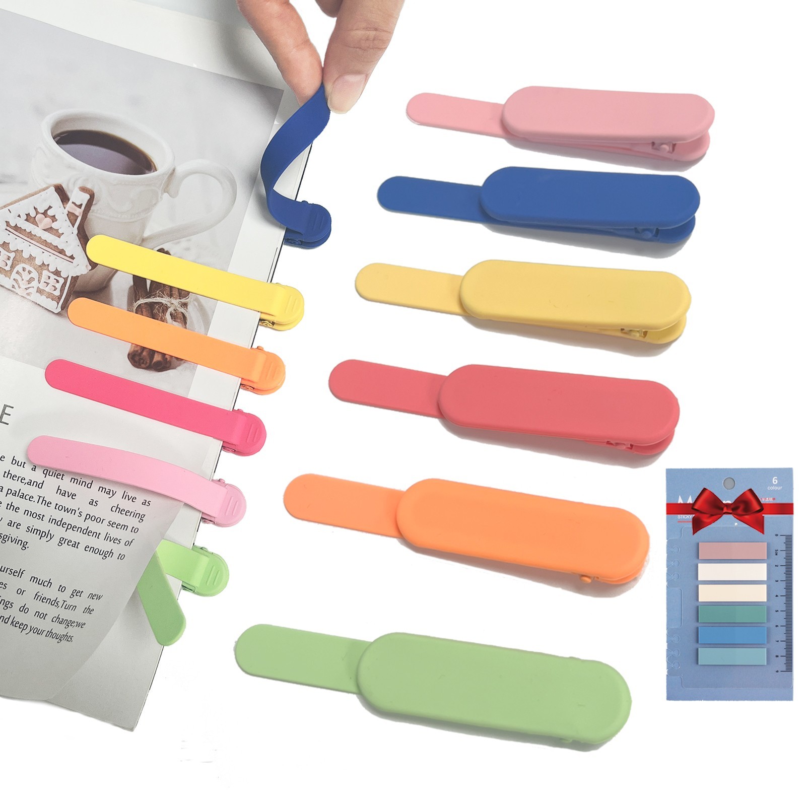 6pcs Automatic Bookmark with 120Pcs Sticky Tabs, Smart Bookmark for Bookish Gift