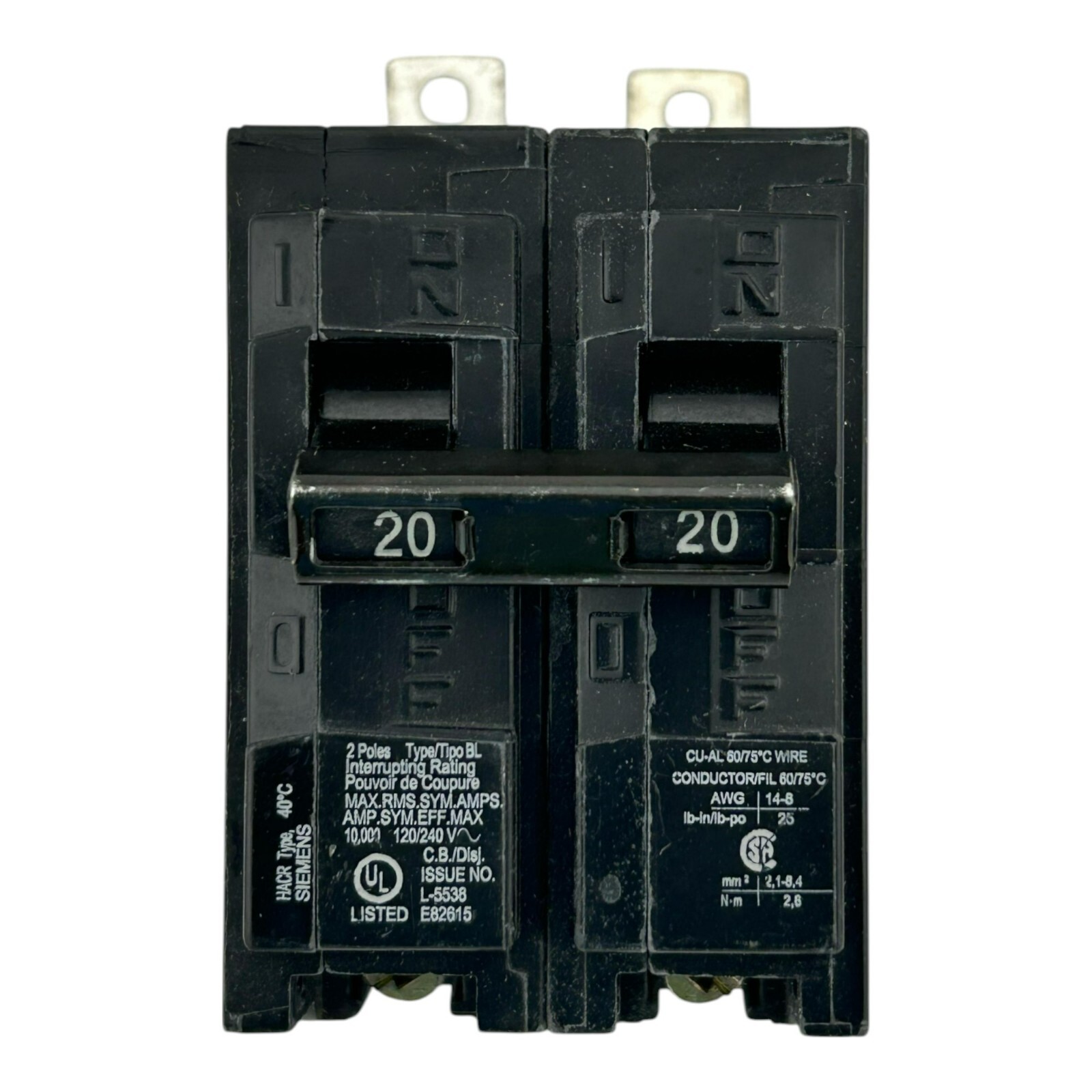 USED Siemens B220 Bolt-On Circuit Breaker 2P 20A 120/240V