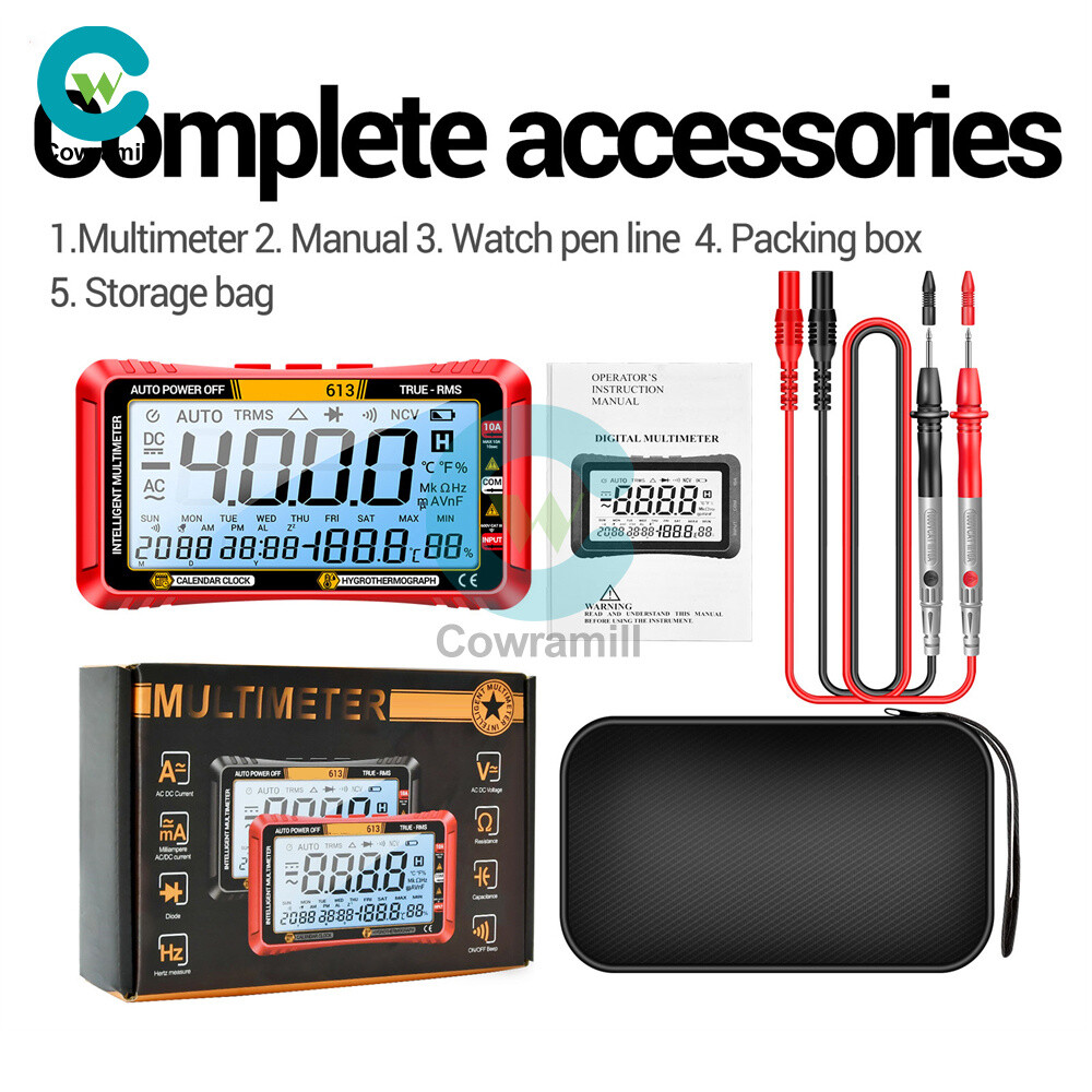 ANENG 612 613 AC/DC Digital Multimeter 4000Counts Calendar Temp Humidity Display
