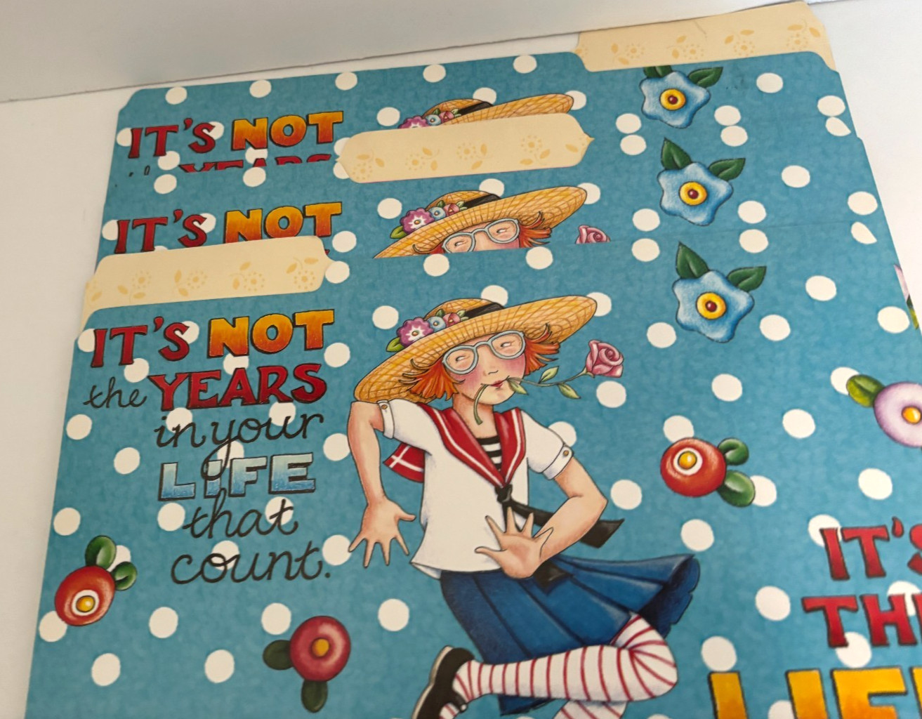SET of 3 Vtg Mary Engelbreit PUNCH ST “ITS NOT THE YEARS” Cardboard FILE FOLDERS