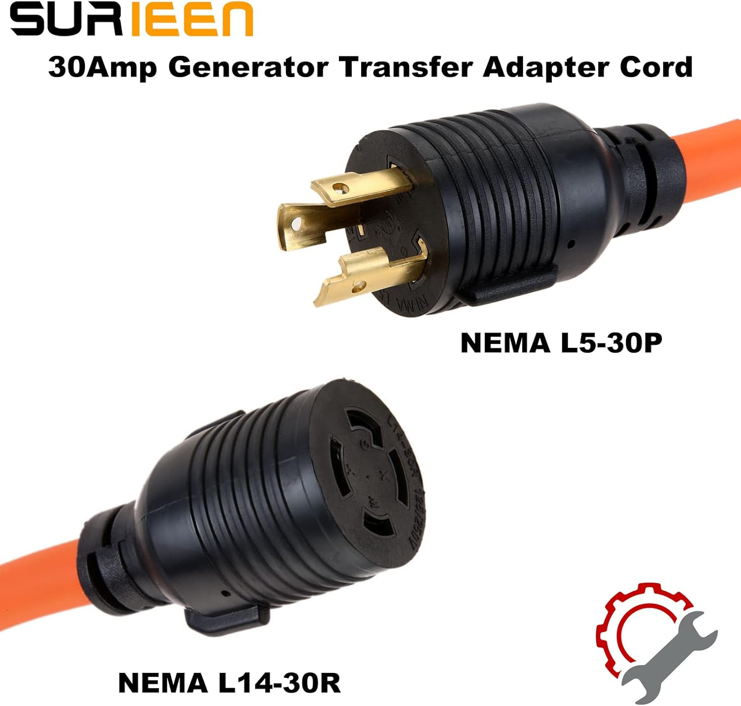 NEMA L5-30P to L14-30R Generator Transfer Switch Adapter Cord, 30 Amp 3 Prong to