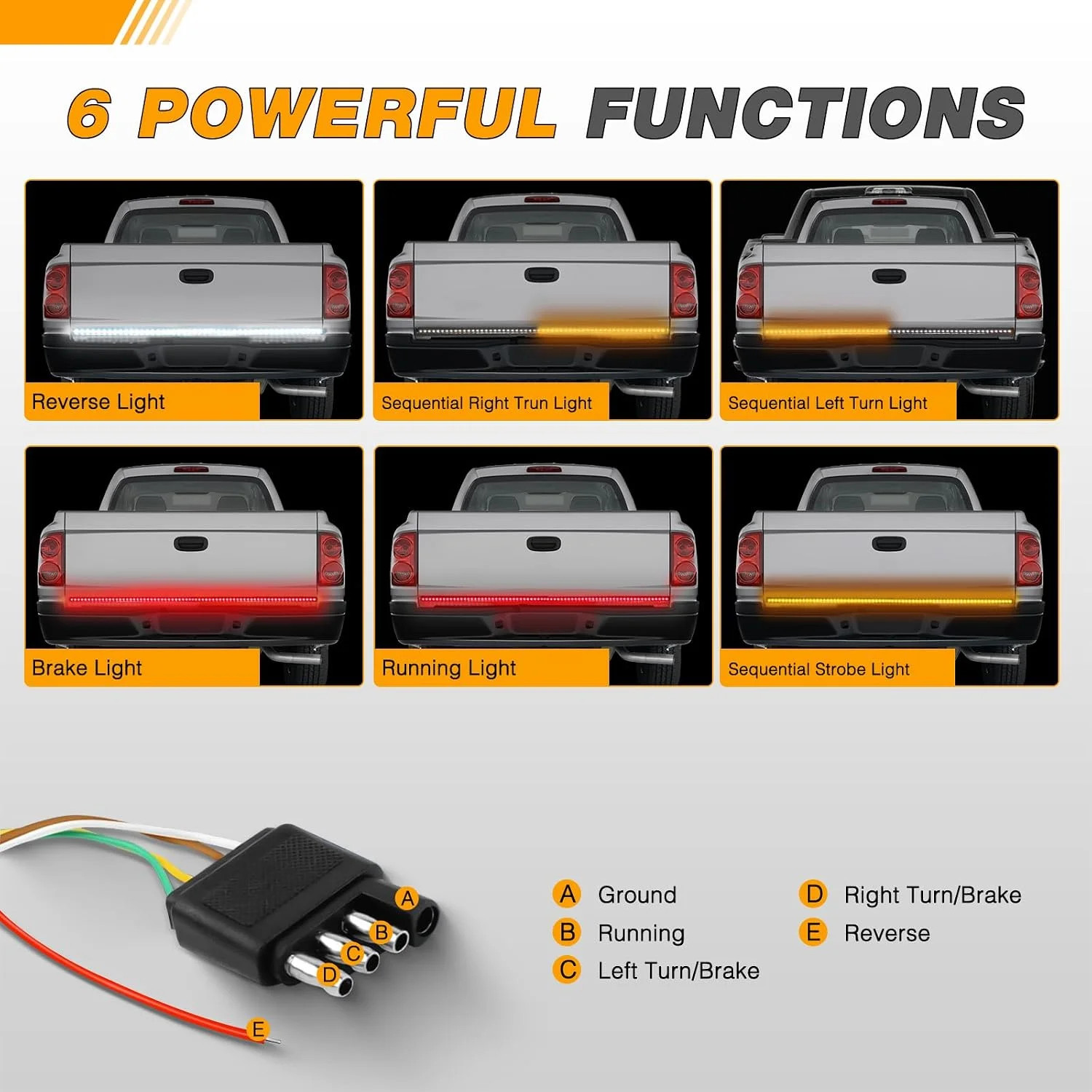 Truck Tailgate Light Bar 48″ Triple Row 360 LED Strip | 6 Function with Red Runn