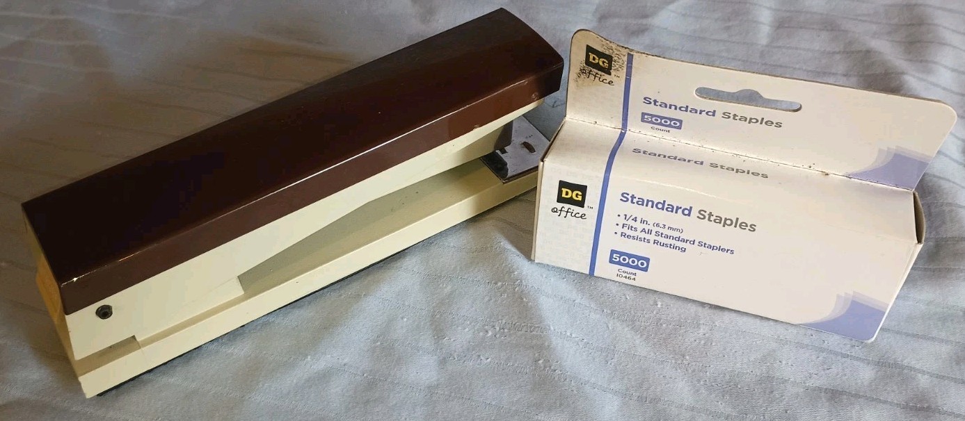 Vintage Acco 30 Stapler Brown & Beige Heavy Duty Metal Made in Chicago, USA 7″